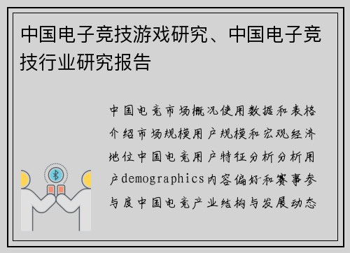 中国电子竞技游戏研究、中国电子竞技行业研究报告
