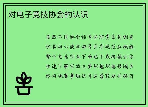 对电子竞技协会的认识